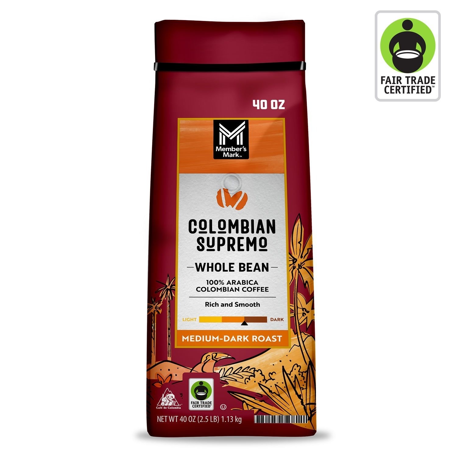 2 PACK Member's Mark Colombian Supremo Whole Bean Coffee (40 oz.) FREE SHIPPING. gallery