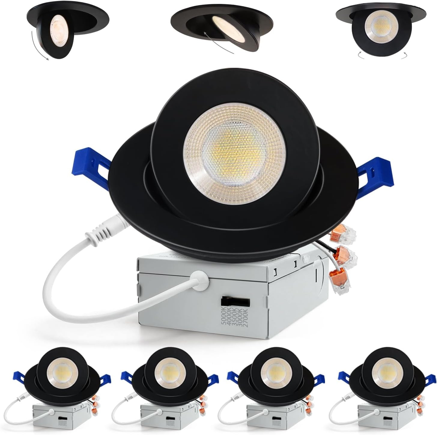 4 Inch 5CCT Gimbal Black Led Recessed Lights, 360°+90° Adjustable Directional Re gallery