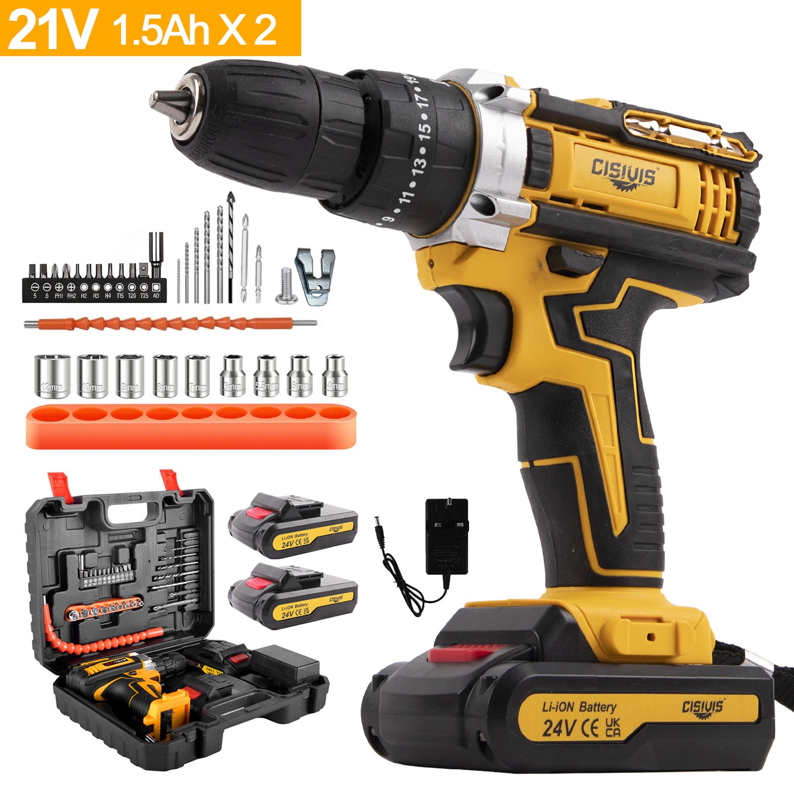 Cordless Brushless Impact Driver Hammer Drill Combo Kit with 2 Battery & Charger gallery