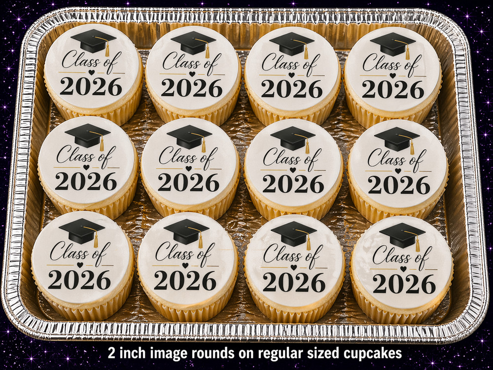 12pc 2026 Graduation Edible Image Rounds Wafer Paper – Choose Size