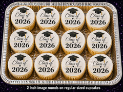 12pc 2026 Graduation Edible Image Rounds Wafer Paper – Choose Size