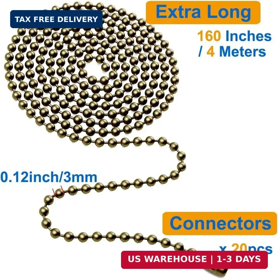 120+ Inch Ceiling Fan Pull Chain Extension Bronze 3mm Ball Chain with Connectors gallery