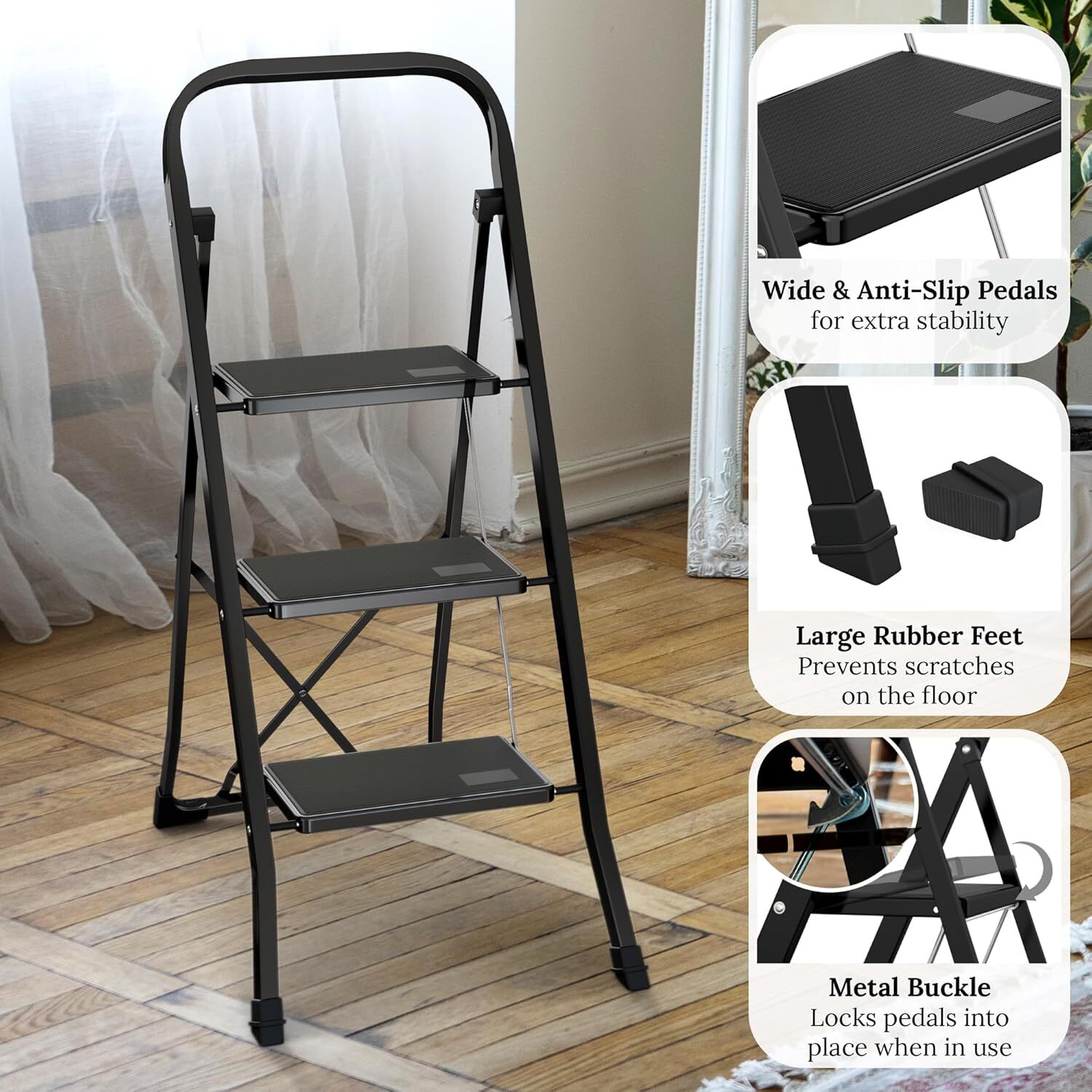 Steel Folding 2/3 Step Stool Ladder Adults With Soft-Grip Handle 330 Lbs White gallery