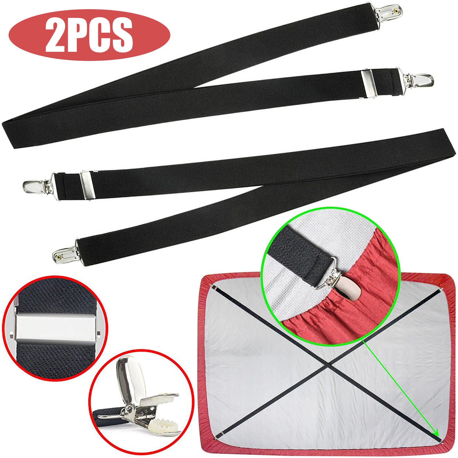 2x Bed Sheet Fastener Adjustable Elastic Suspenders Straps Covers Clips Gripper gallery