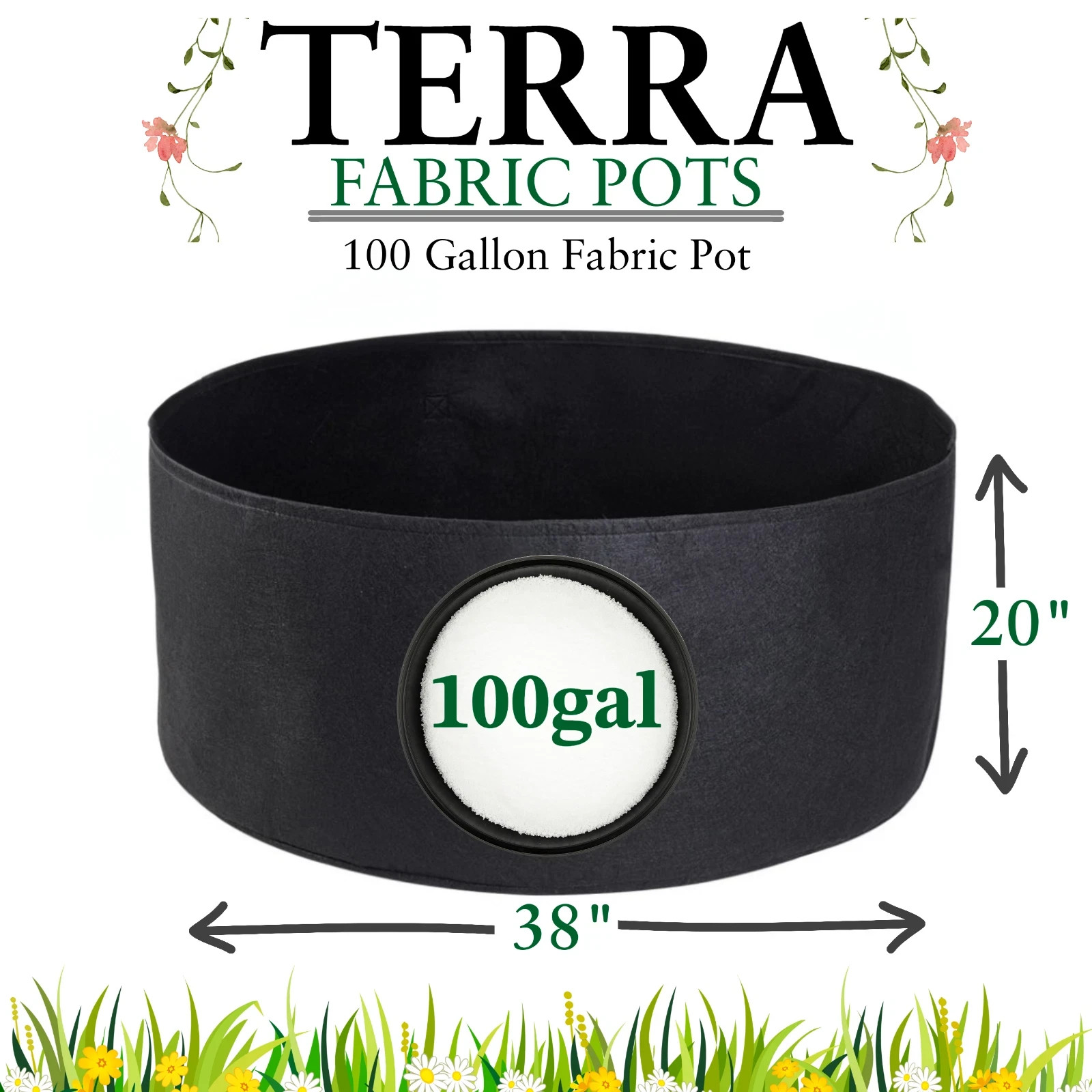 Terra Premium Breathable Grow Bag Fabric Pot - 100 Gallon - 38 Wide x 20" Height gallery