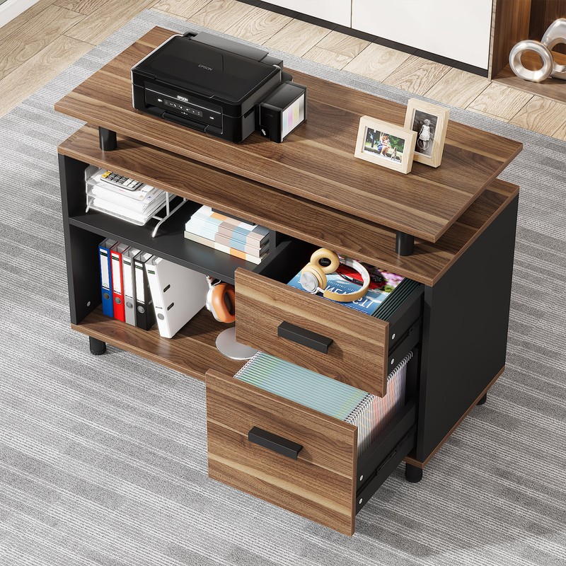 Modern Executive Desk with File Cabinet, L Shaped Office Desk w/ Storage Shelves gallery