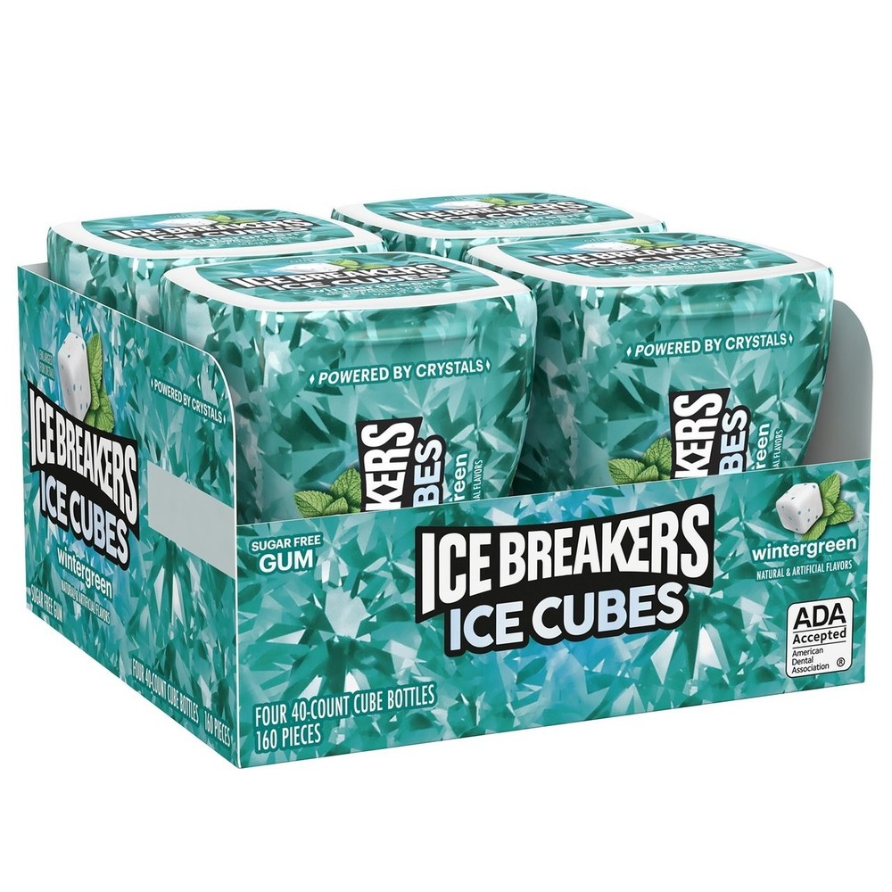 Ice Breakers Ice Cubes Wintergreen Sugar Free Gum 4 Bottles 40 Pieces Each