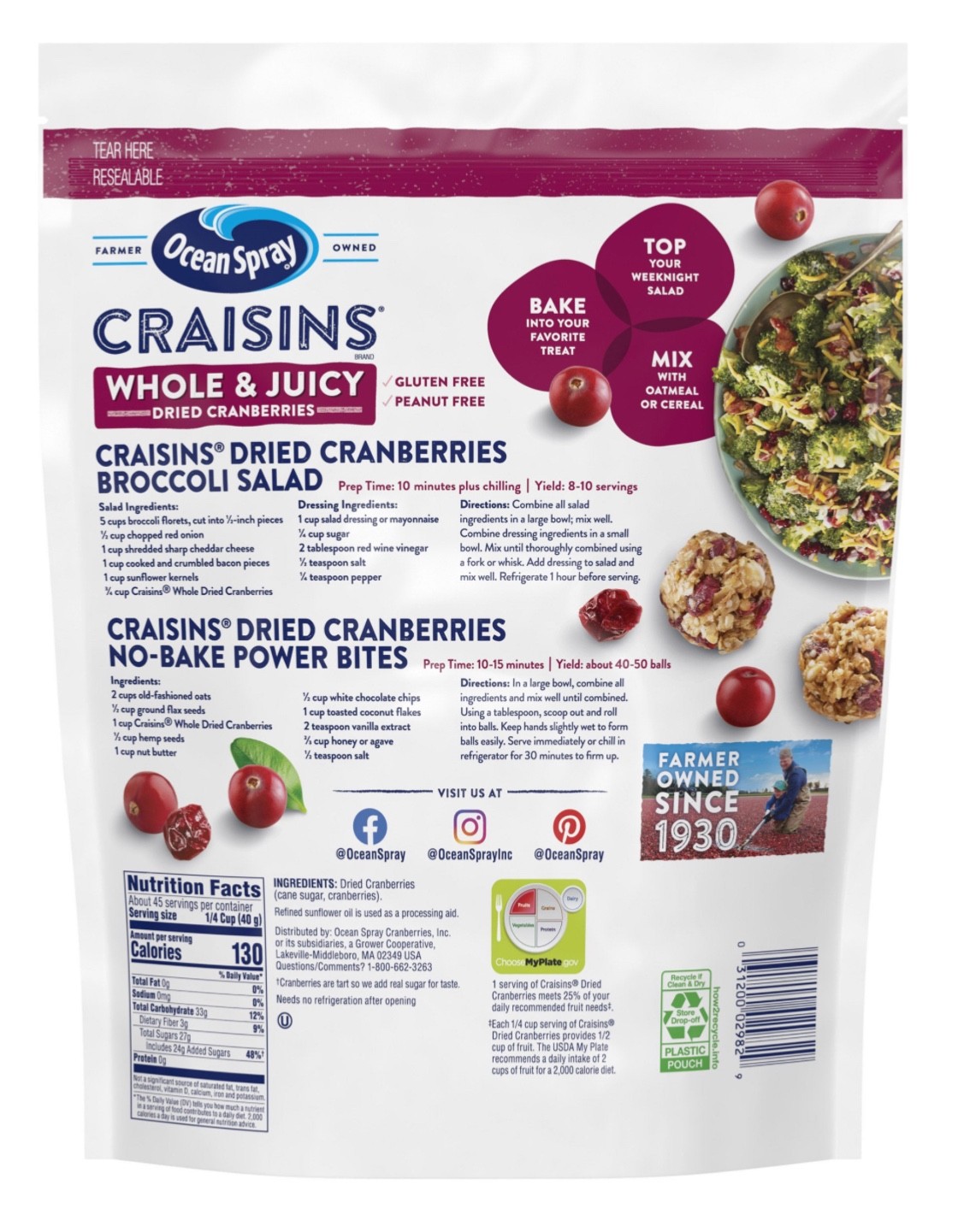 Ocean Spray Craisins Dried Cranberries Whole & Juicy 64 oz gallery