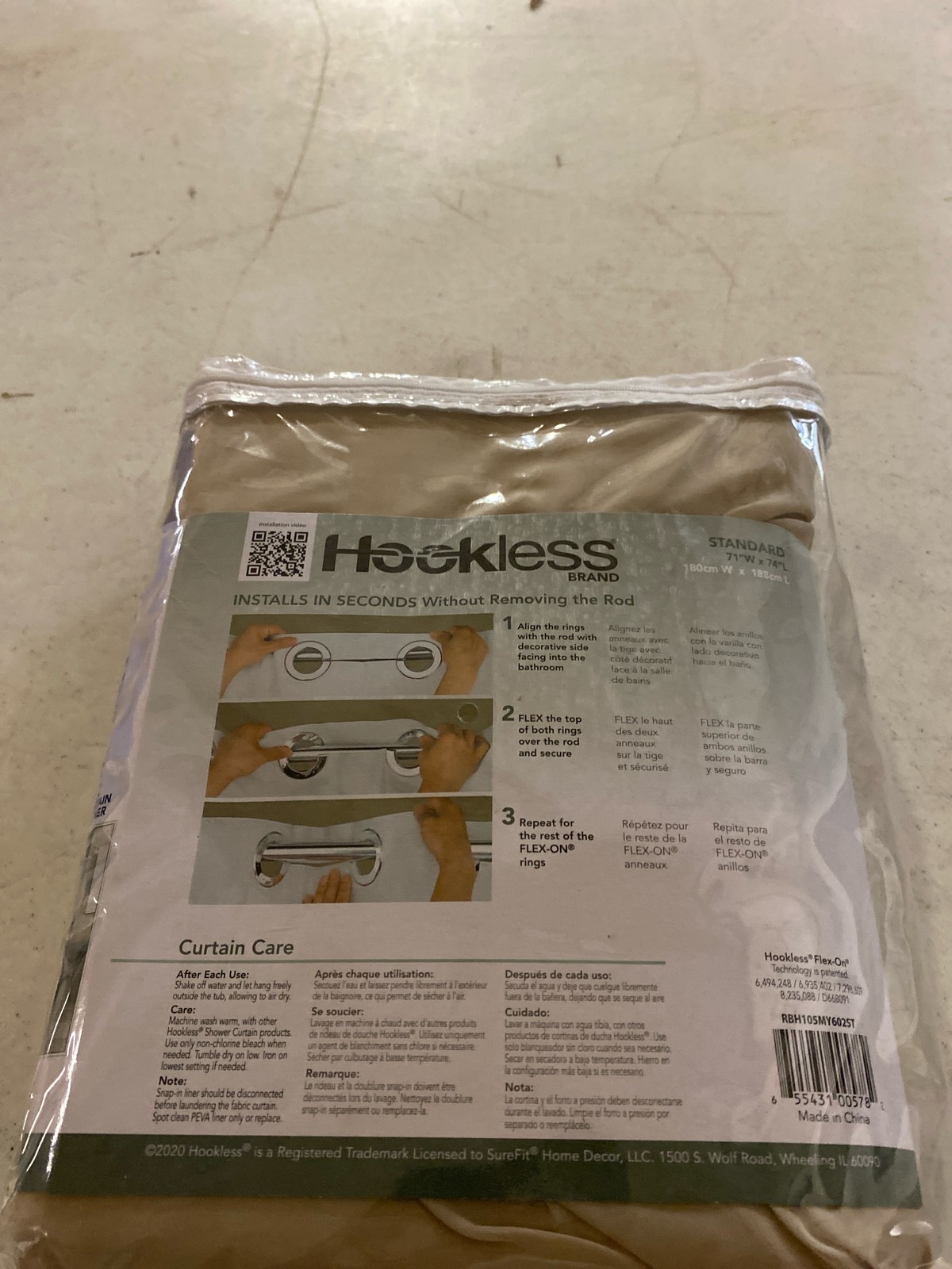 Hookless RBH105MY602ST Simply Solid Stone Microfiber Shower Curtain gallery