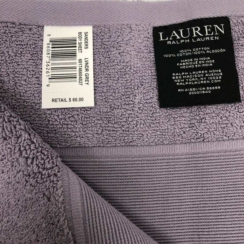 Lavender Grey Ralph Lauren Sanders Solid Bath Sheet 35" X 66" New 100% Cotton gallery