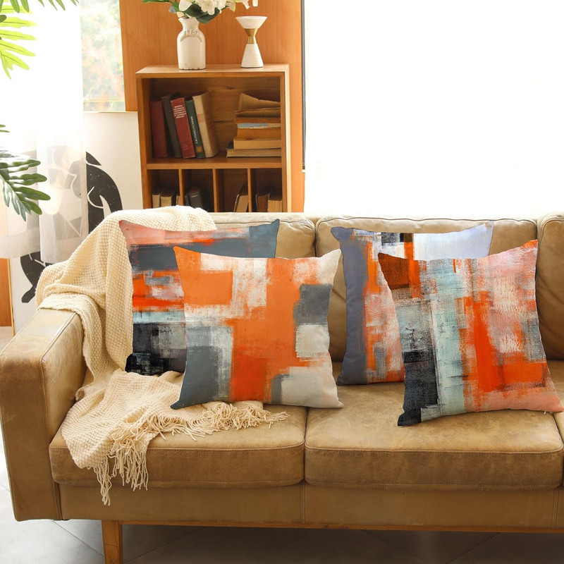 Orange Black Grey Throw Pillow Covers 18X18 Set of 4 Decorative Cushion Cover Wh gallery