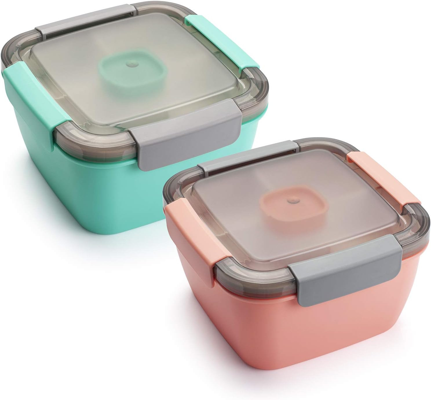 52-Oz Salad Lunch Containers, 2-Pack with 3 Compartments, Pink & Green gallery