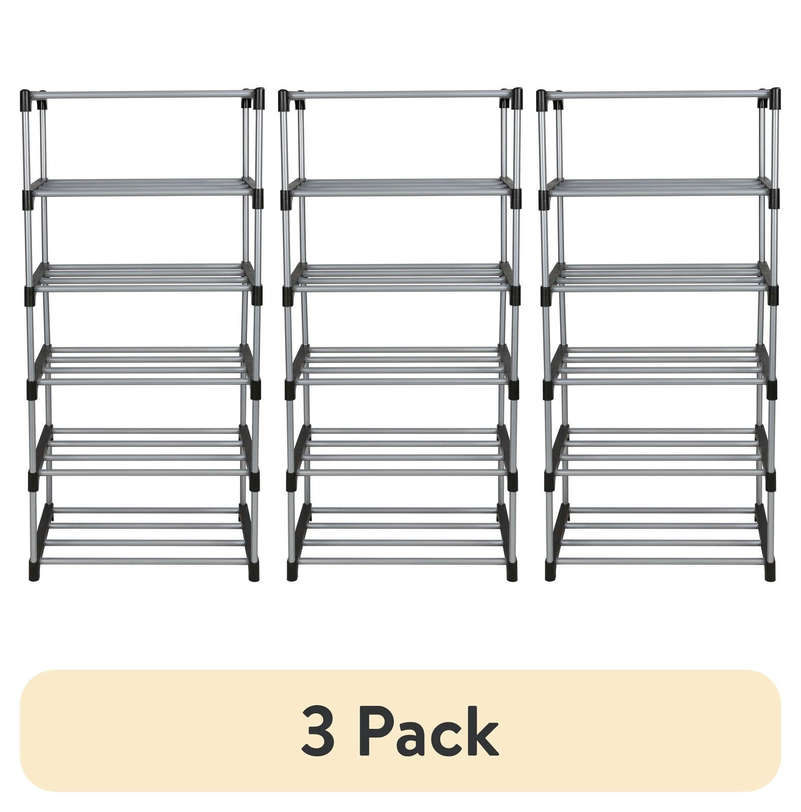 (3 pack 6 Tier Shoe Rack Black & Silver 8 Pairs of Shoes Metal Tubes & Plastic gallery