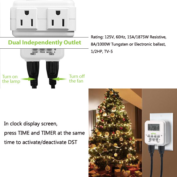 7 Day Heavy Duty Digital Programmable Timer 2Independently Plug-in Outlet Switch gallery