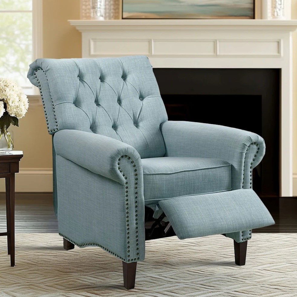 Light Blue Tufted Manual Pushback Recliner Chairs Armchair Recliners Arm Chair gallery