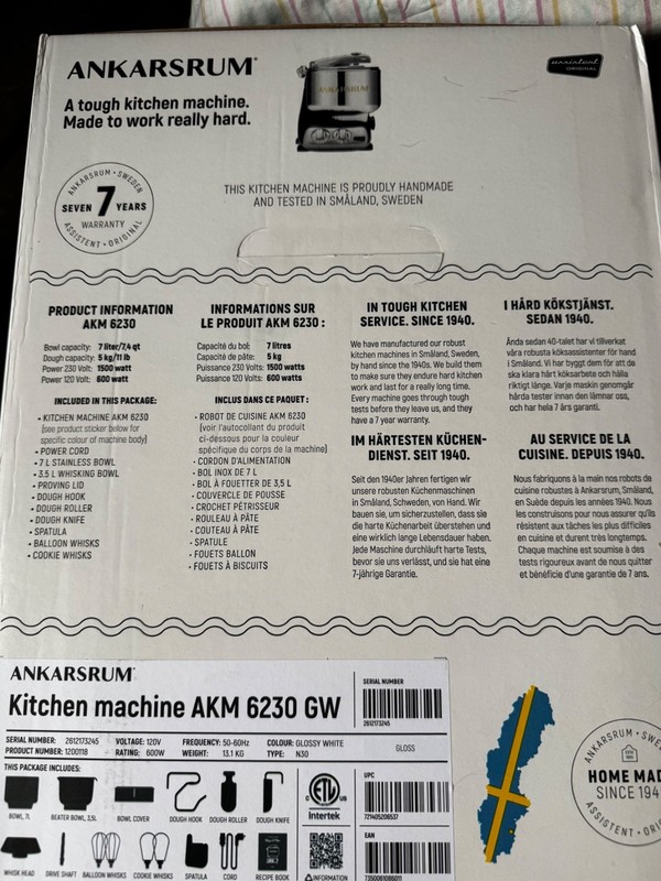 Ankarsrum Assistent Original Stand Mixer, Glossy White- Brand New Sealed gallery