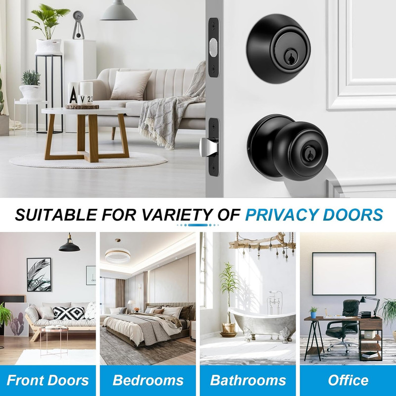 4 Pack Matte Black Door Lock Set Deadbolt And Knob Keyed Alike With Keys gallery