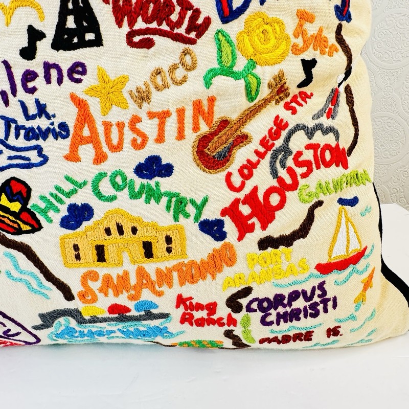 Catstudio Geography Collection Texas State Hand Embroidered 19” Pillow 2017 MINT gallery