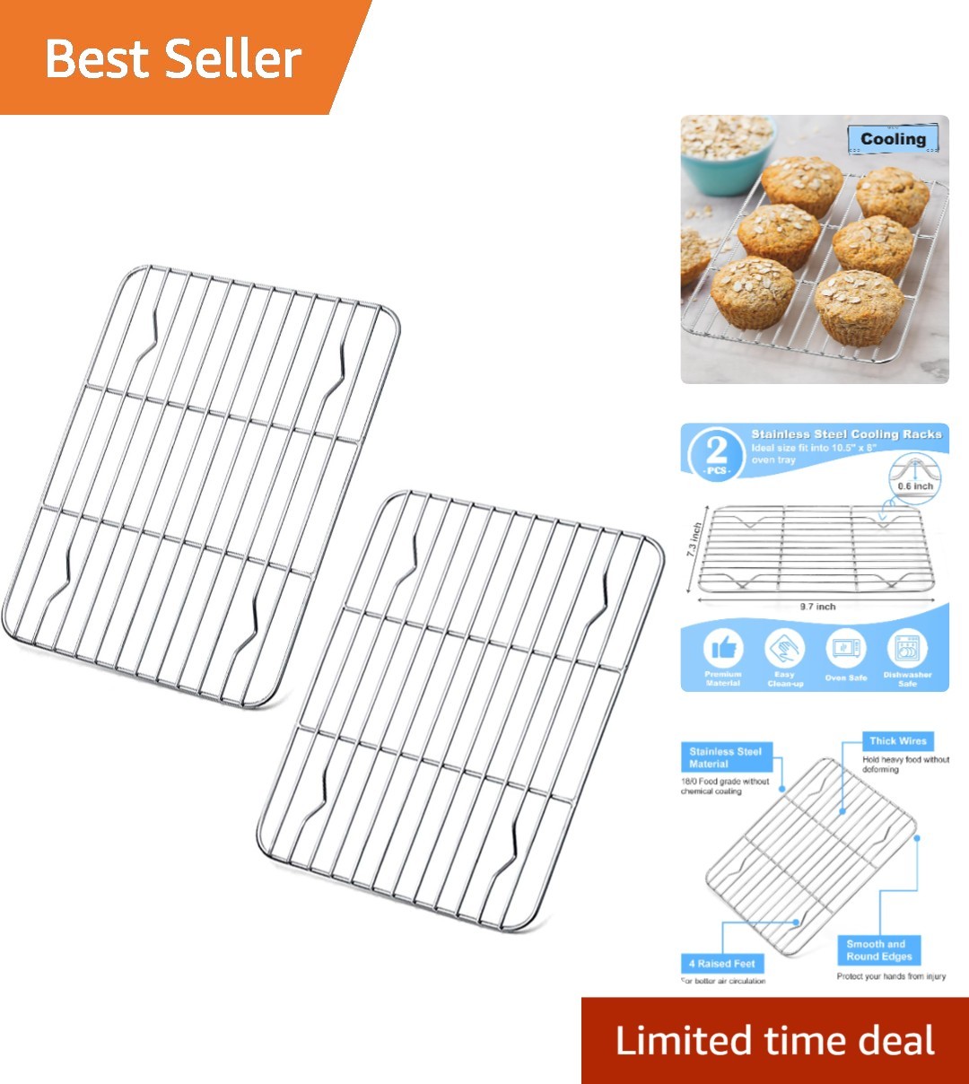 2-Pack Cooling Racks, Non-Toxic Stainless Steel, Perfect for Baking gallery