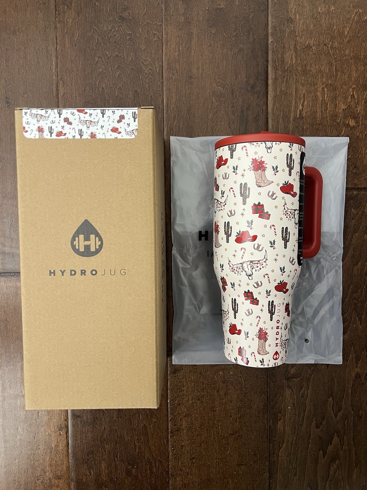 Hydrojug Cowboy Christmas Multicolor Red Traveler 32oz Tumbler Rare New IN HAND gallery