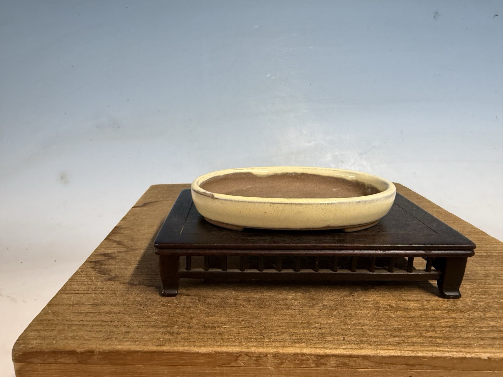 Japanese Unknown Maker Shohin Bonsai Tree Pot 4 1/2” Cream Glazed gallery