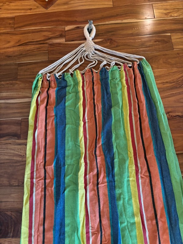 Rainbow Striped Cloth Hammock w/ Braided Rope Hang and Hanging Chains 90In Long gallery