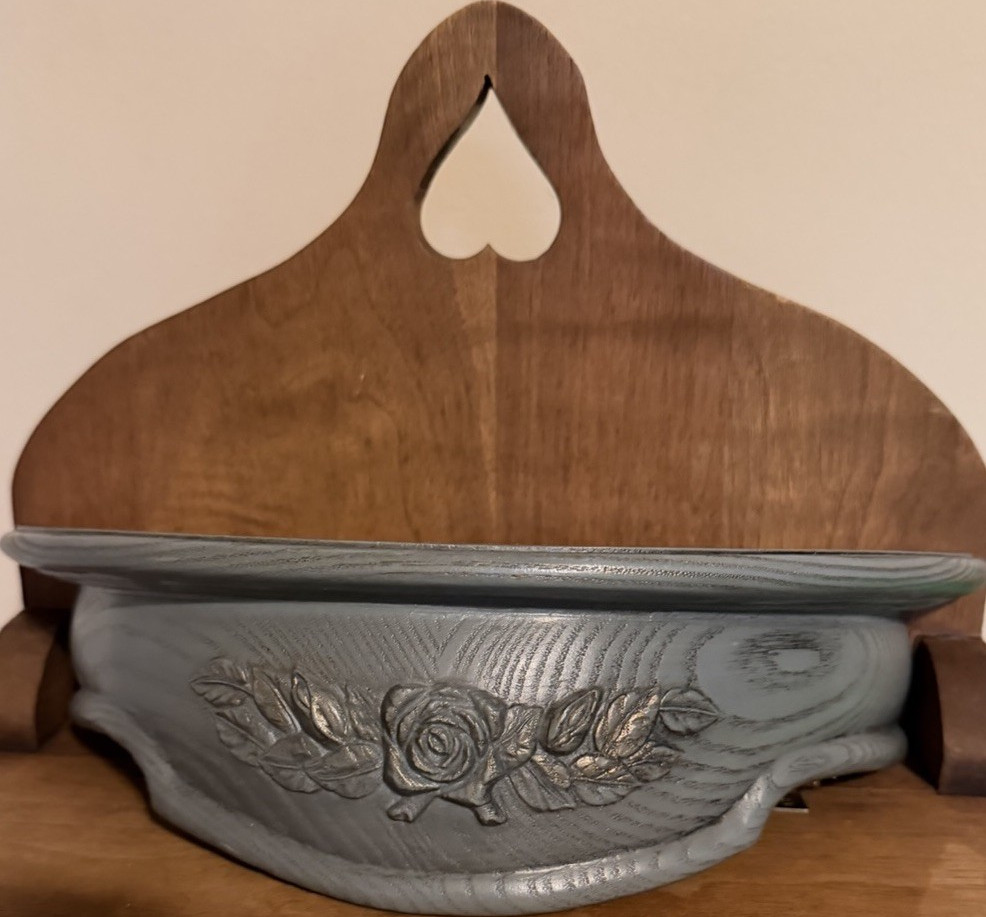 VTG Style Half Round Floating Wall Shelf Blue W/ Romantic Roses Cottage Decor gallery