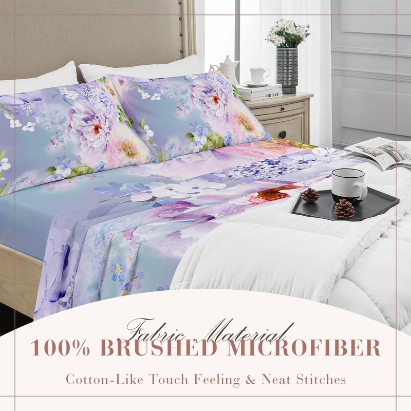 4 PCS Queen Sheet Set 1800TC Microfiber Floral Bed Extra Soft Deep Pocket gallery