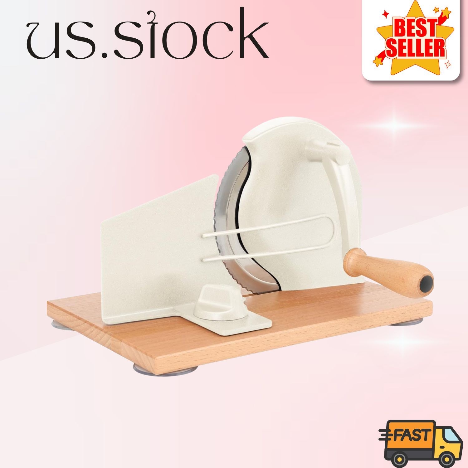 Manual Bread Slicer with Hand Crank - Adjustable Thickness Cutter, Cream gallery