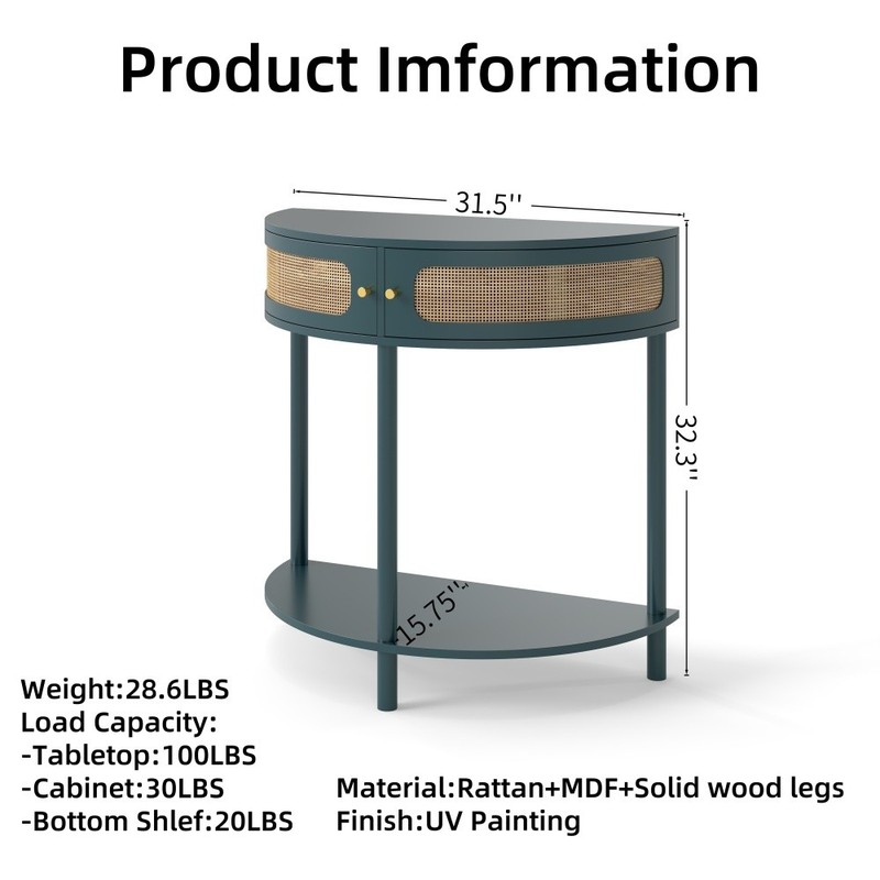 Half Moon Design End Table,Entryway Console Table with 2 Storage Cabinet gallery