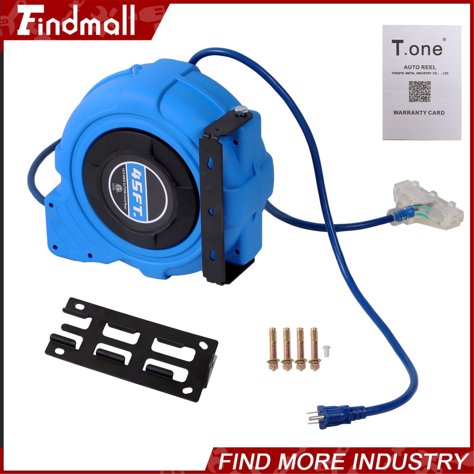 Findmall Retractable Extension Cord Reel Power Cord Reel 45FT 12AWG/3C SJTOW gallery