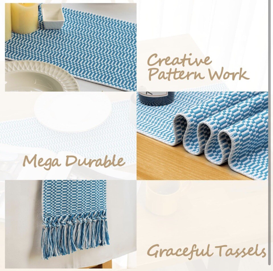 Blue Farmhouse Table Runner 102 Inches Long 12 Inches Wide-Woven gallery
