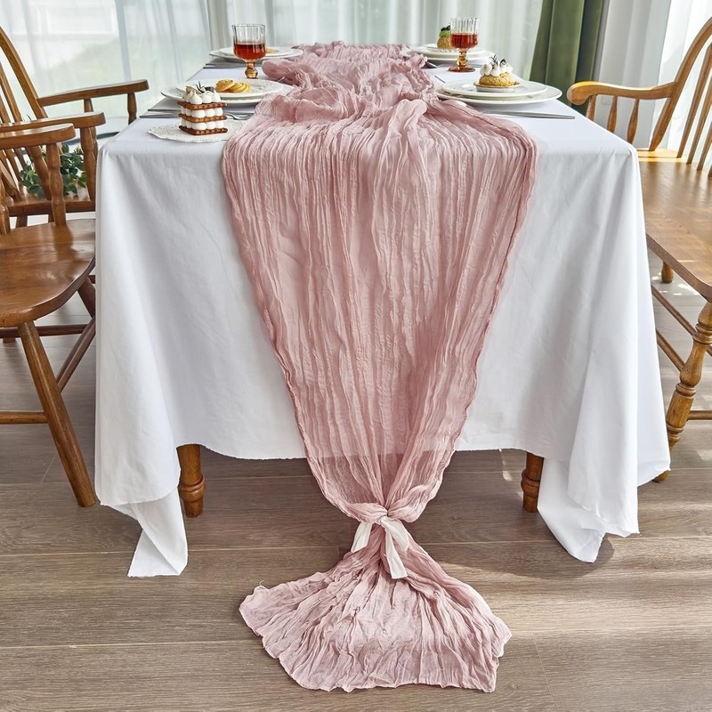 2 Pack Sage pink Easter Cheesecloth Table Runner Boho Rustic Cheese Cloth gallery