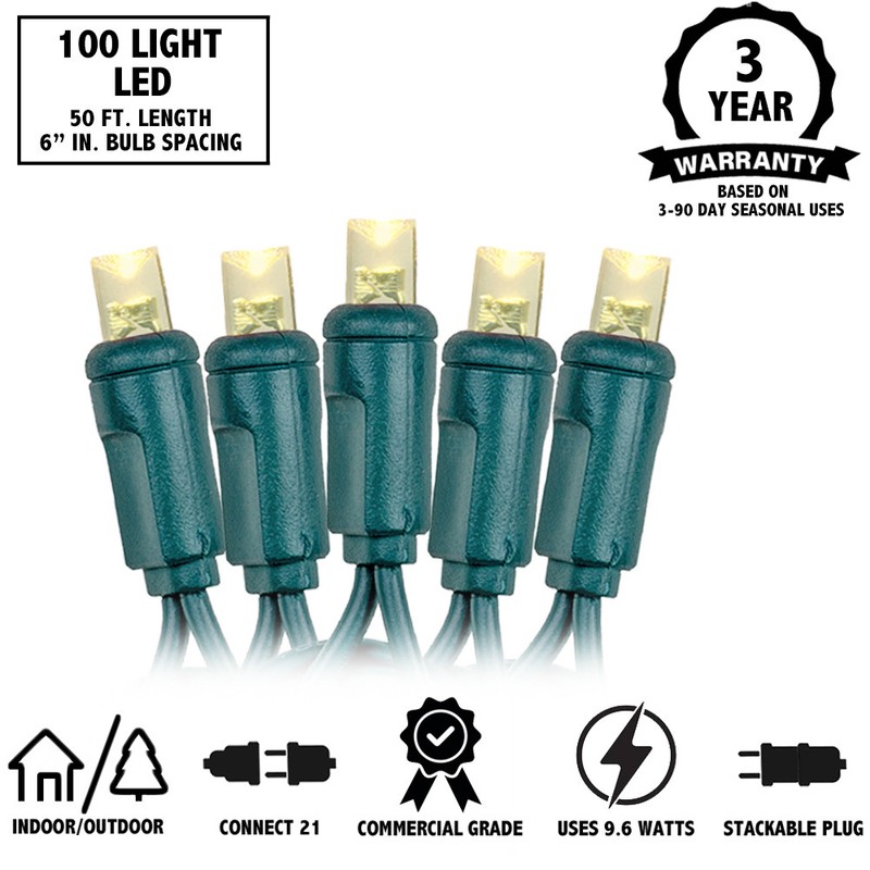 100 Light LED Christmas Mini Light Set, Patio Light, Warm White, Green Wire, 50’ gallery