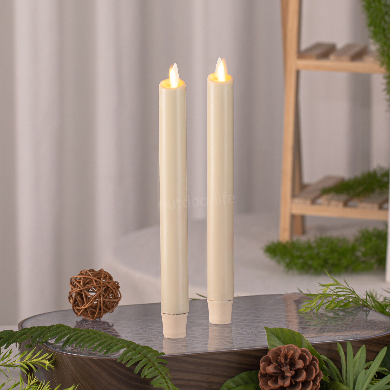 Luminara Flameless LED Wax Taper Candles with Moving Flame Remote Ivory 9.5" 2pc gallery