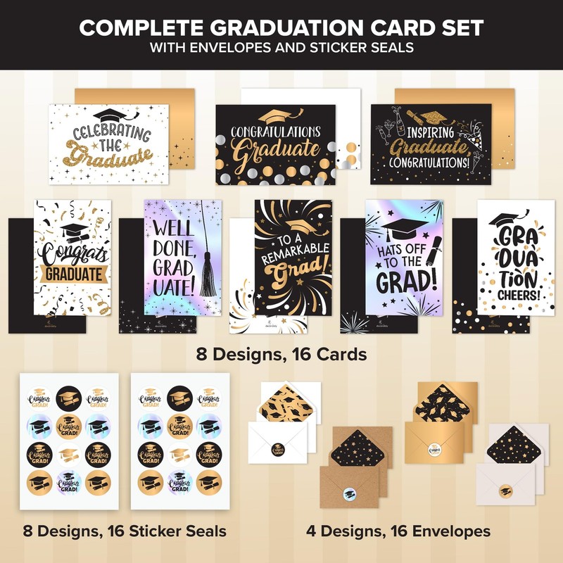 16 Pack Foiled, Glittery, & Holographic 5x7in Graduation Cards Pack with Envelop gallery