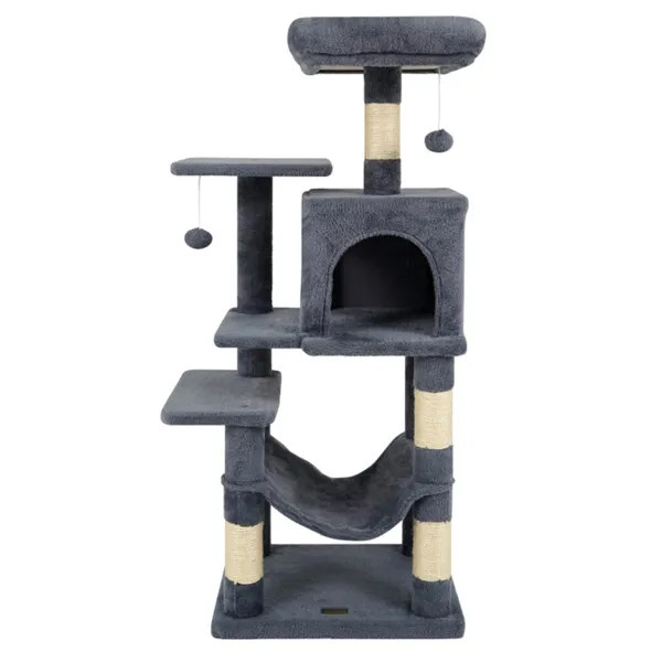 44in Cat Tree Tower Gray Multi Level w/ Top Perch 2 Door Condo Hammock for Indoo gallery
