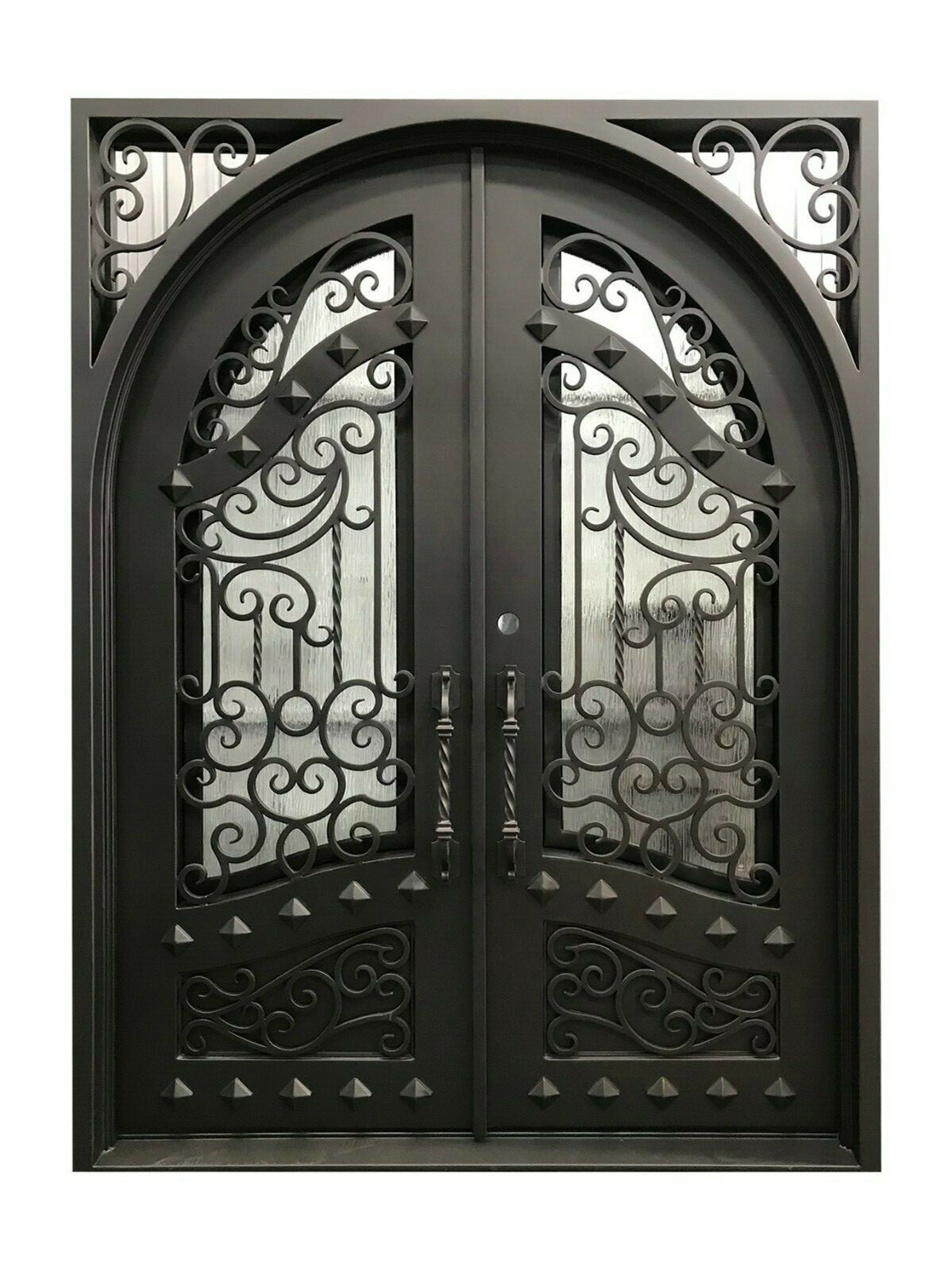 Canton Double Front Entry Wrought Iron Door Rain Glass 62" x 96" Right Active gallery