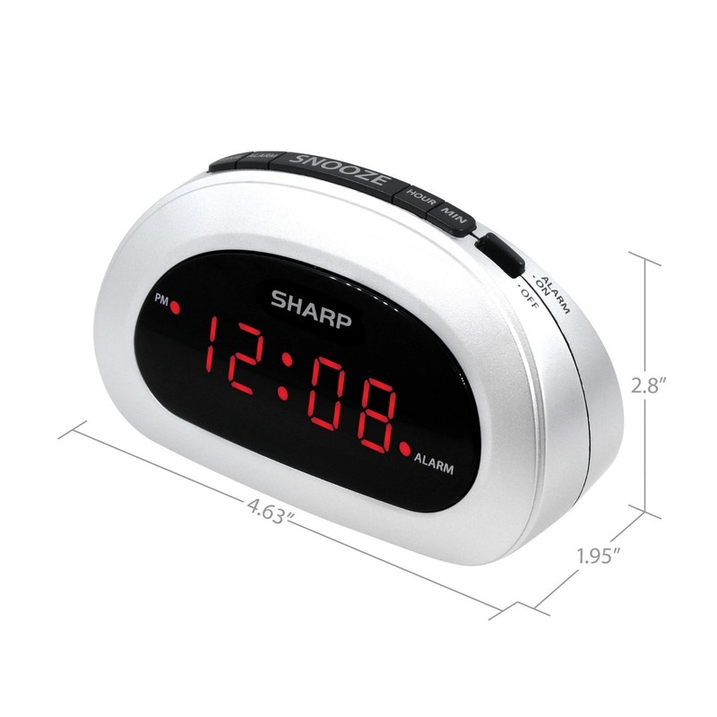 Digital Sharp Alarm Clock, Cosmic Silver, Easy to Set Controls, Red LED Display gallery