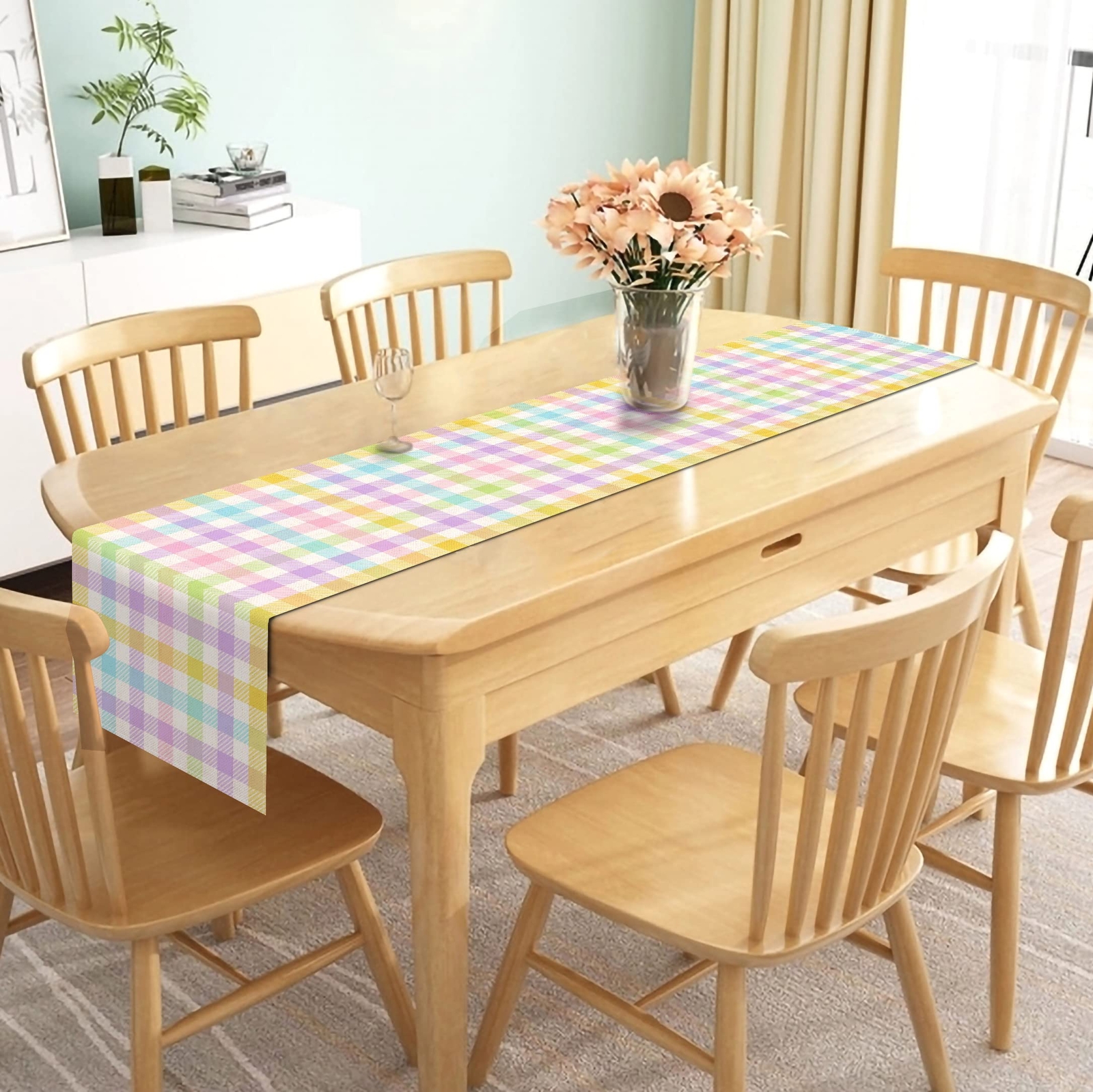 90in Long Linen Spring Easter Plaid Table Runner Rustic Farmhouse Decor gallery