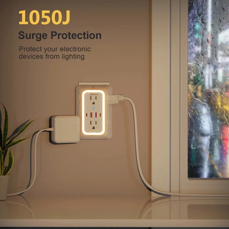 Wall Adapter 6 Outlet Extender Surge Protector Multi Plug USB Charger Port gallery