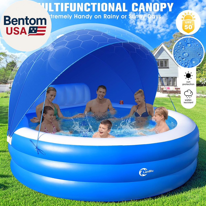 2026 Extra Large Upgraded Inflatable Pool with Canopy, Inflatable Family Lounge gallery