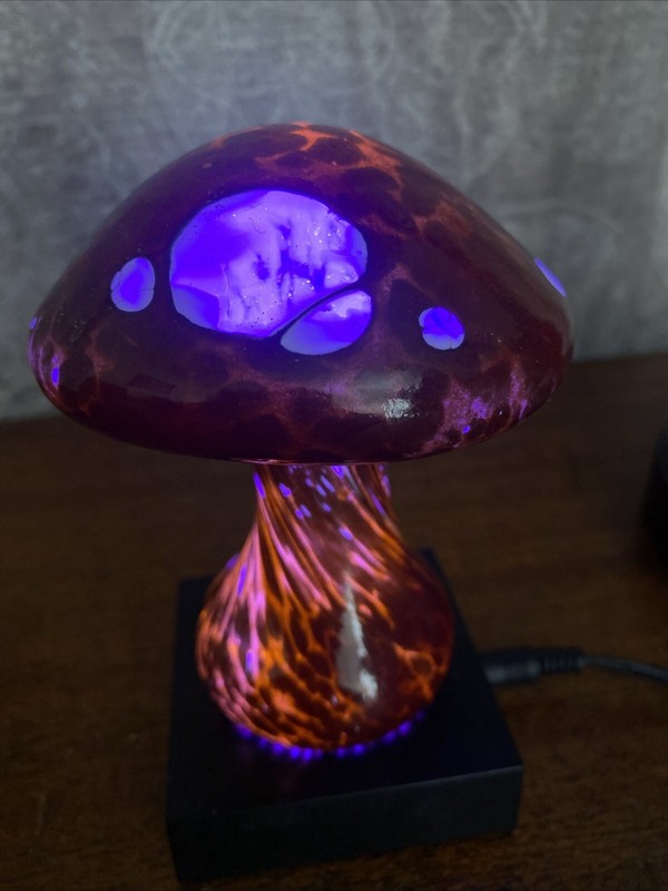 Stuart Abelman Signed hand blown red mushroom with white inclusions gallery