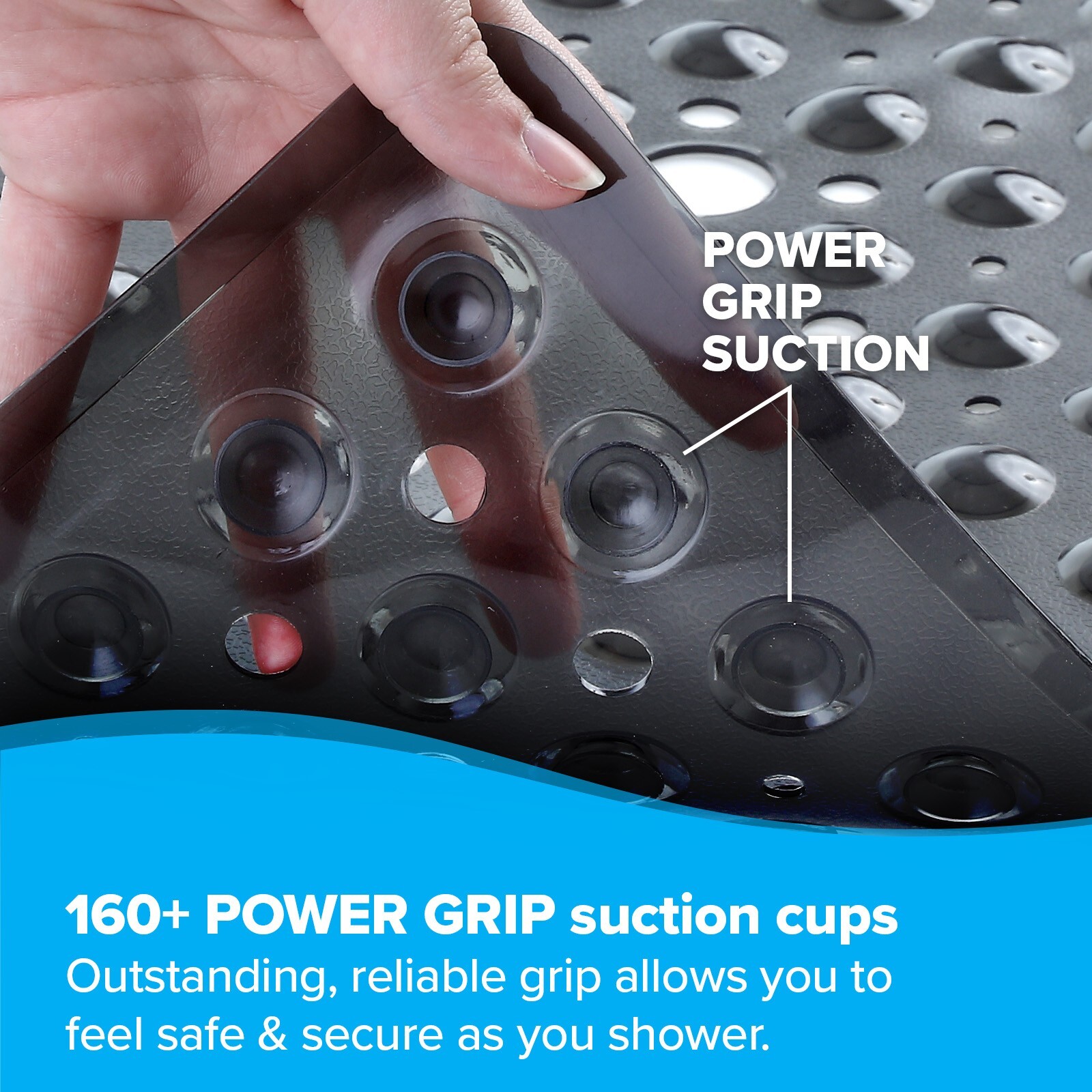 Large Non-Slip Shower Mat with Drain Holes: Black Square Shower Mat gallery