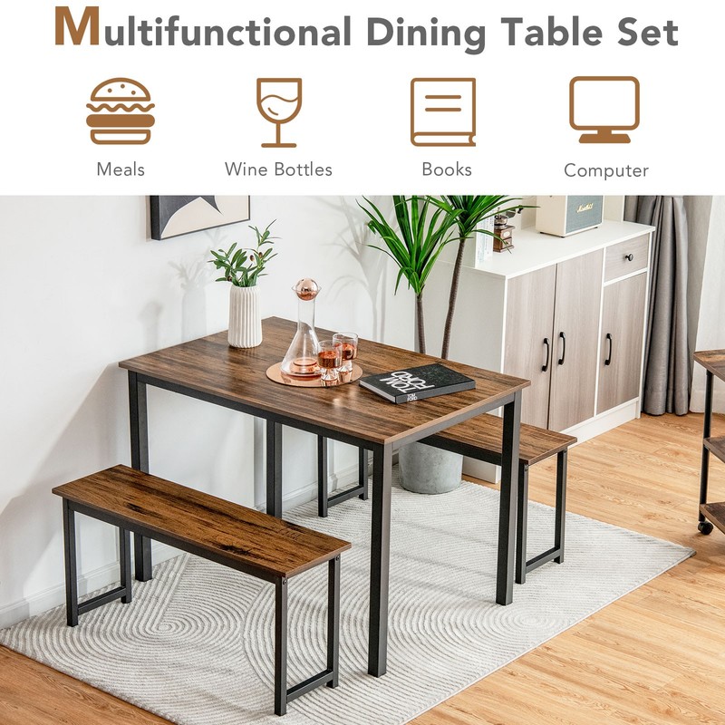 Topbuy 3pcs Dining Table Set for 4 Modern Industrial Counter Height Kitchen gallery