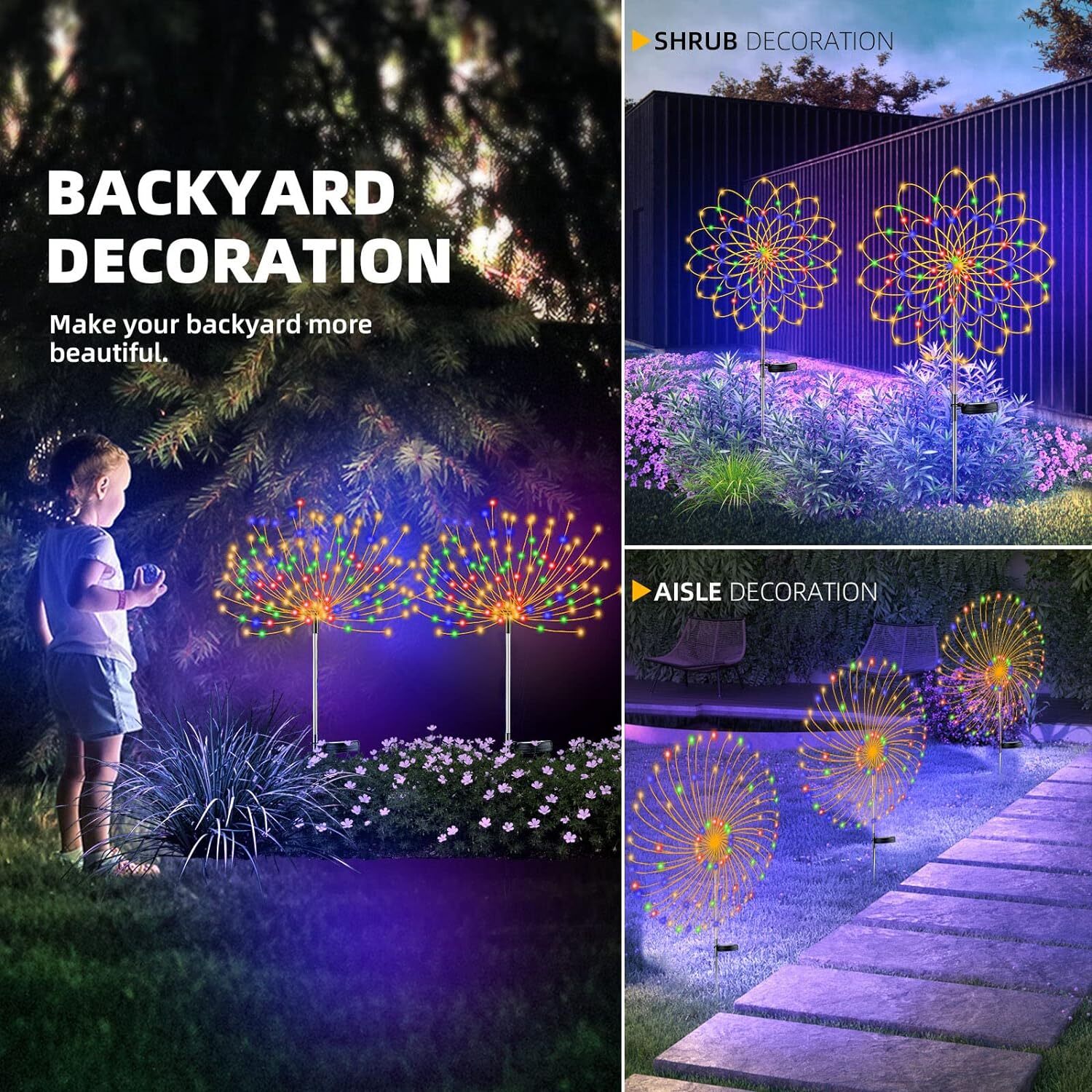 Solar Garden Firework Lights Outdoor Waterproof 150 LED Sparklers Outside Yard gallery