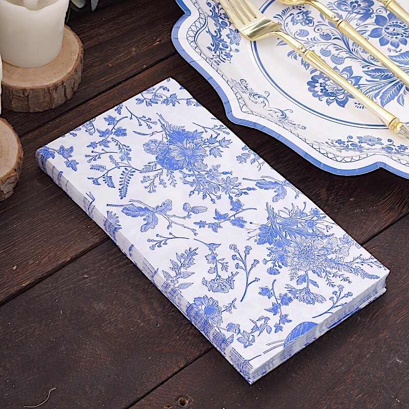20 White 2 Ply Disposable Dinner Paper NAPKINS Blue Floral Design Party Events gallery