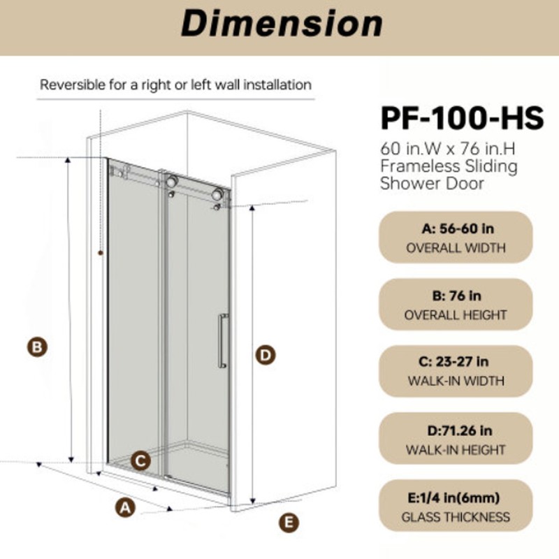 Long Term Use Matte Black Frameless Shower Door 60 in.x76 in.Shower Glass Doors gallery