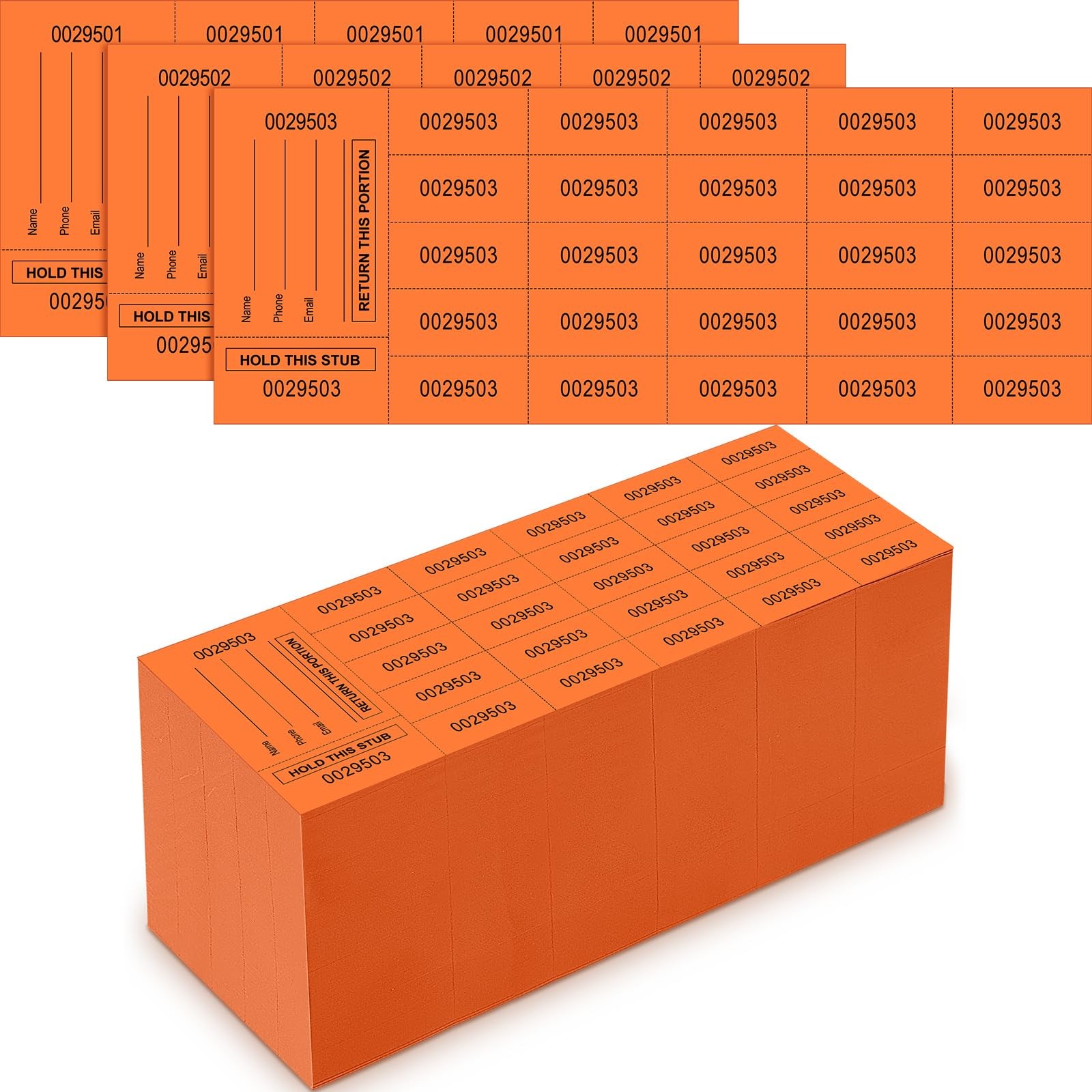 1000 Sheets Orange Raffle Tickets Chinese Auction 25 Bid Numbers Name Phone gallery