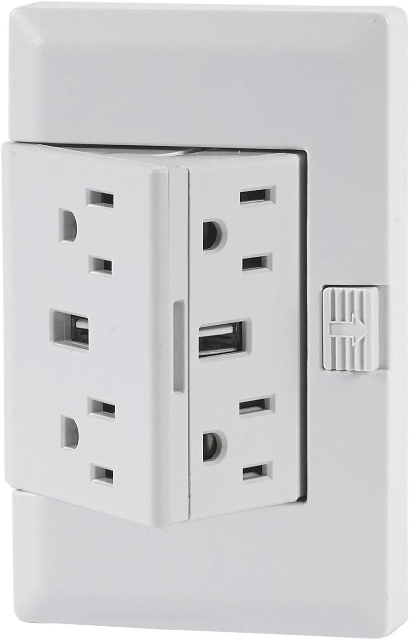 theOUTlet Basic 15 Amp 125 Volt Permanent Outlet Extender 4 + 2 USB Ports White gallery
